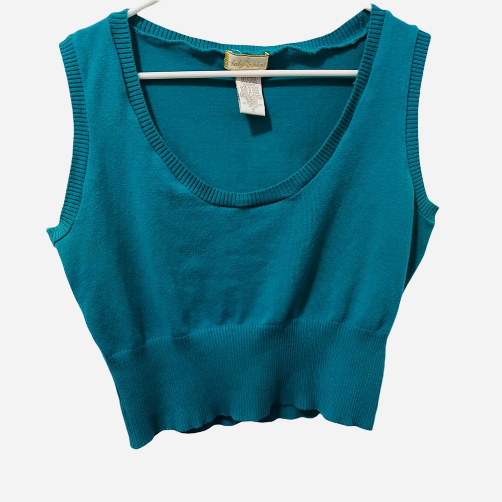 Baby Phat blue green crop top sweater tank top. Size 1X. Good condition.